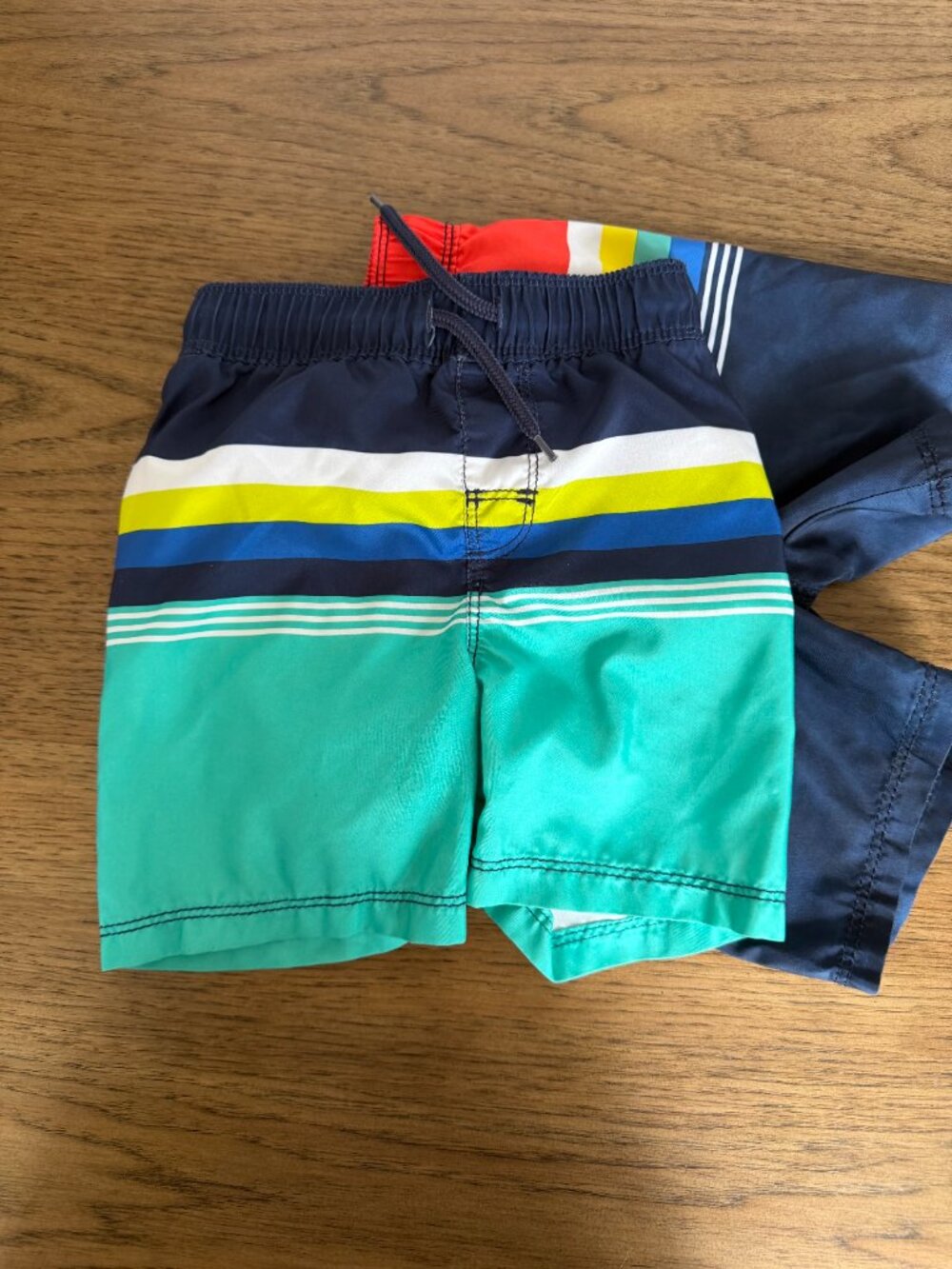 3 Pack Old Navy Boys Swim Shorts Trio - Orange, Teal & Navy with Stripe - Picture 4 of 6